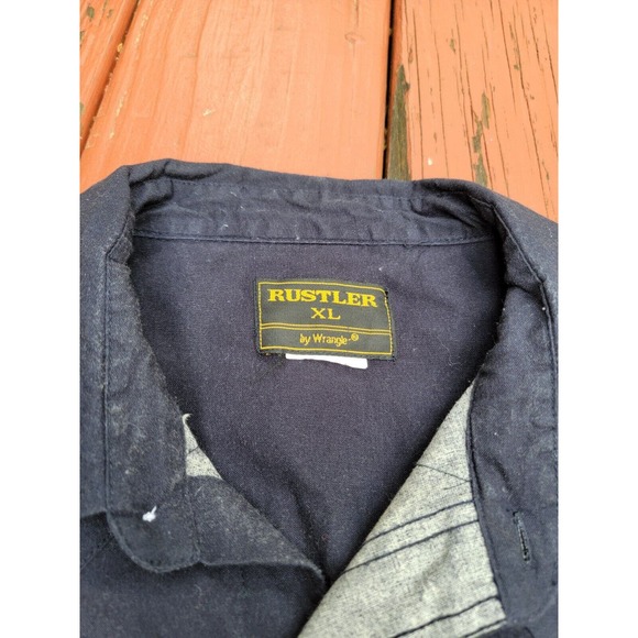 Vtg Rustler Wrangler Shirt Mens XLPearl Snap Aztec Blue Beige Brush Popper - Picture 3 of 7